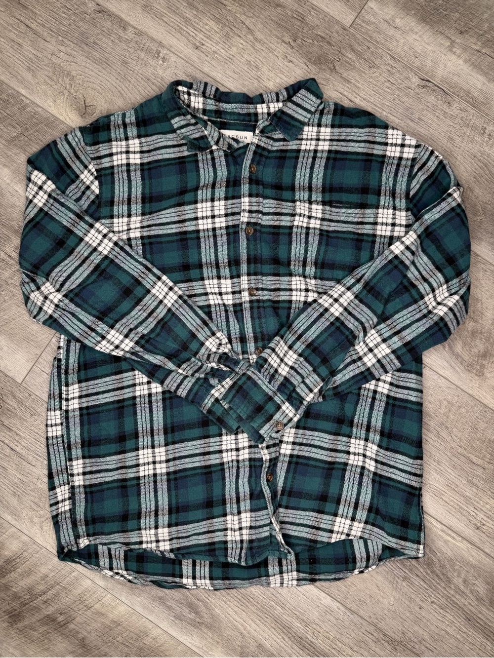 PacSun Green and White Plaid Button-Down Shirt